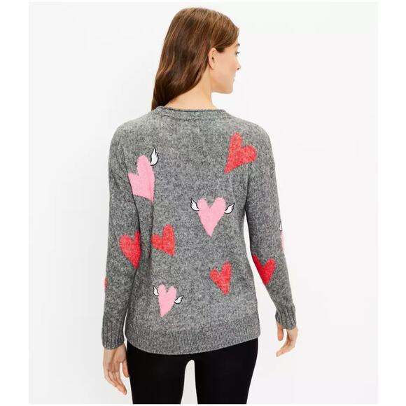 NWT LOFT Lou & Grey Grey W/Pink & Red Hearts Sweater - SIZE MEDIUM - Picture 5 of 8